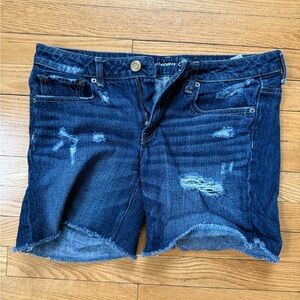 American Eagle Outfitters Distressed Dark Blue Jean Shorts
